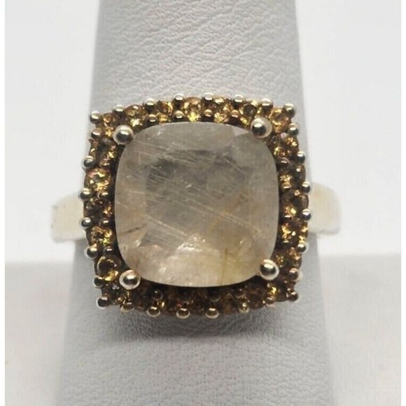 925 STERLING SILVER WITH QUARTZ & HELIDOR RING SIZE 9.5 - Picture 1 of 6